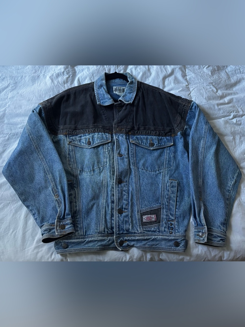 Jordache Blue Denim Jacket with Black corduroy pattern